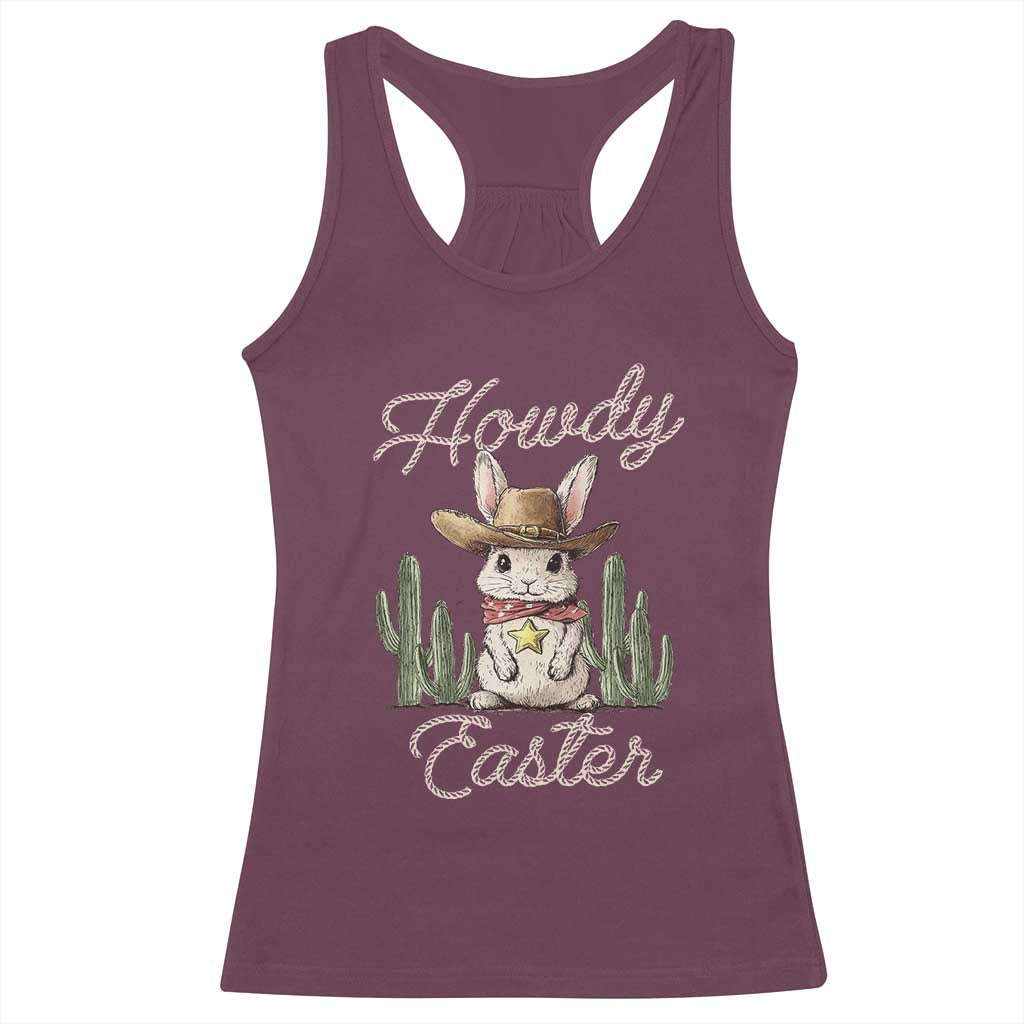 Funny Western Easter Day Racerback Tank Top Howdy Easter Country Cowboy Bunny