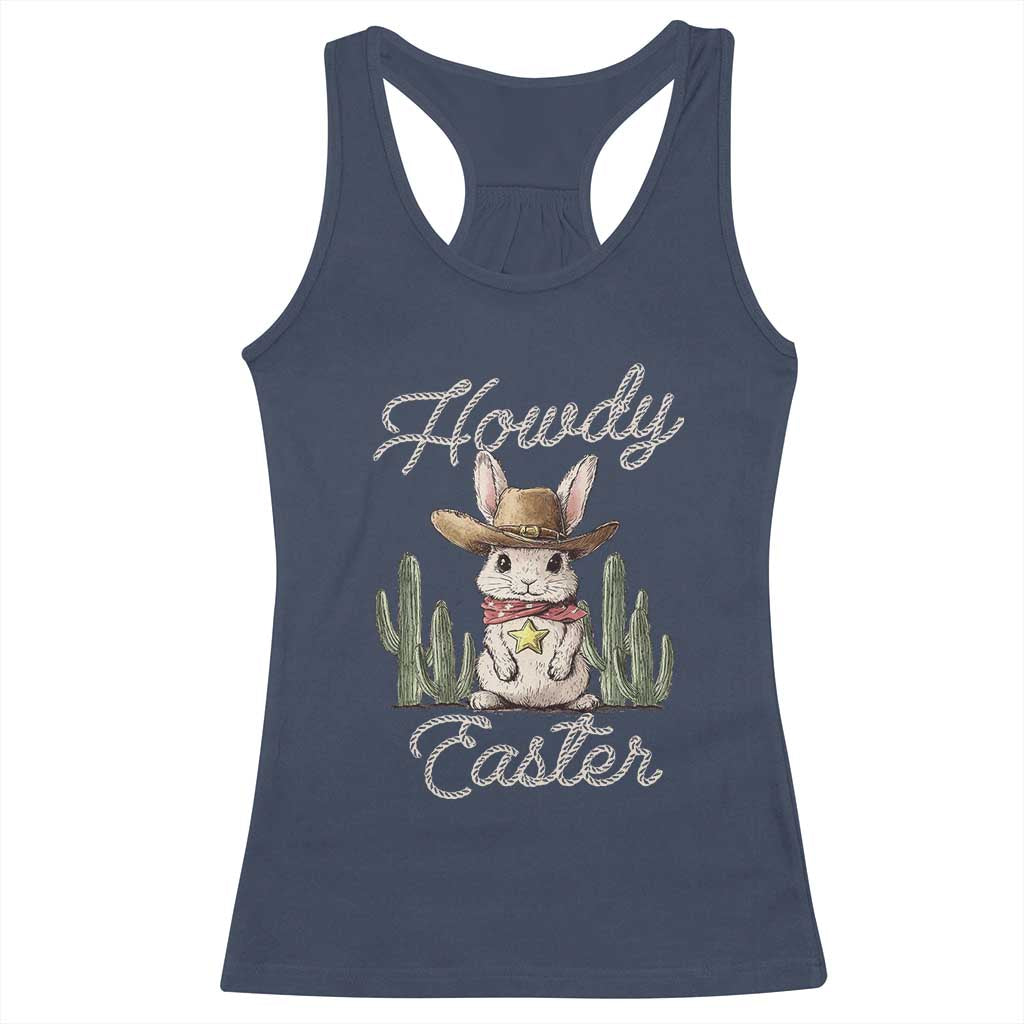 Funny Western Easter Day Racerback Tank Top Howdy Easter Country Cowboy Bunny