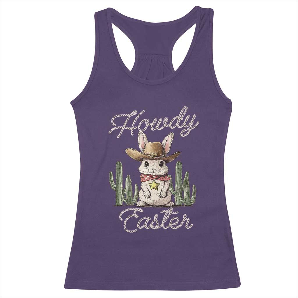Funny Western Easter Day Racerback Tank Top Howdy Easter Country Cowboy Bunny