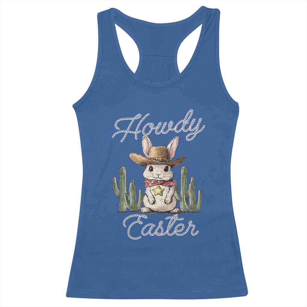 Funny Western Easter Day Racerback Tank Top Howdy Easter Country Cowboy Bunny