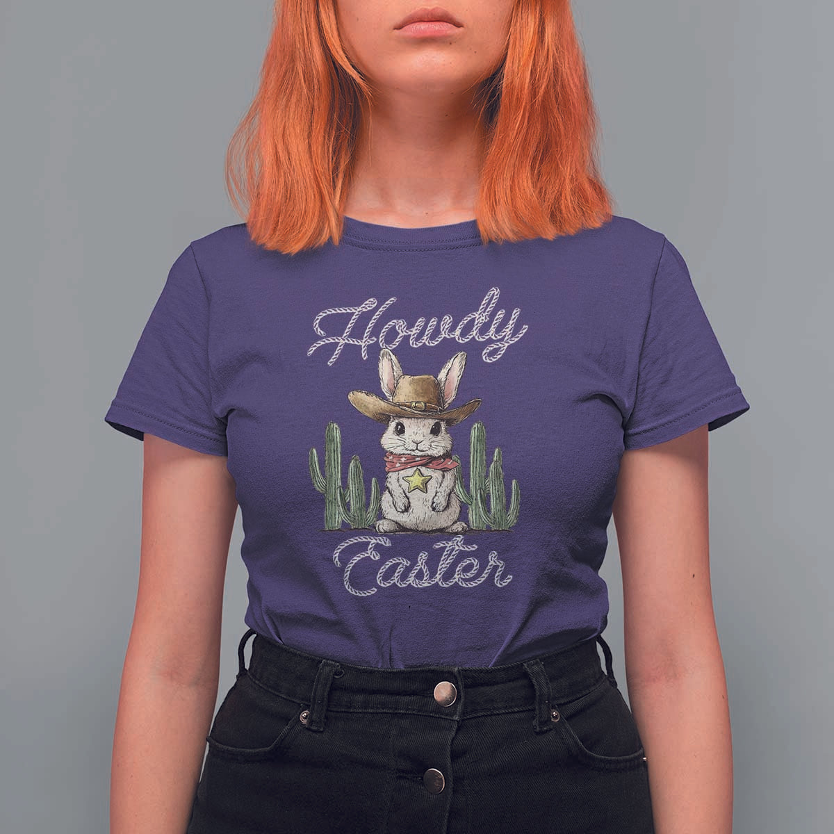 Funny Western Easter Day T Shirt For Women Howdy Easter Country Cowboy Bunny