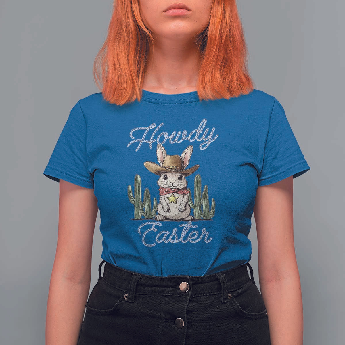 Funny Western Easter Day T Shirt For Women Howdy Easter Country Cowboy Bunny