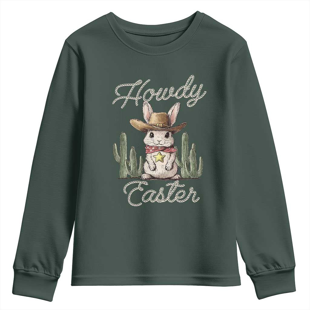 Funny Western Easter Day Youth Sweatshirt Howdy Easter Country Cowboy Bunny