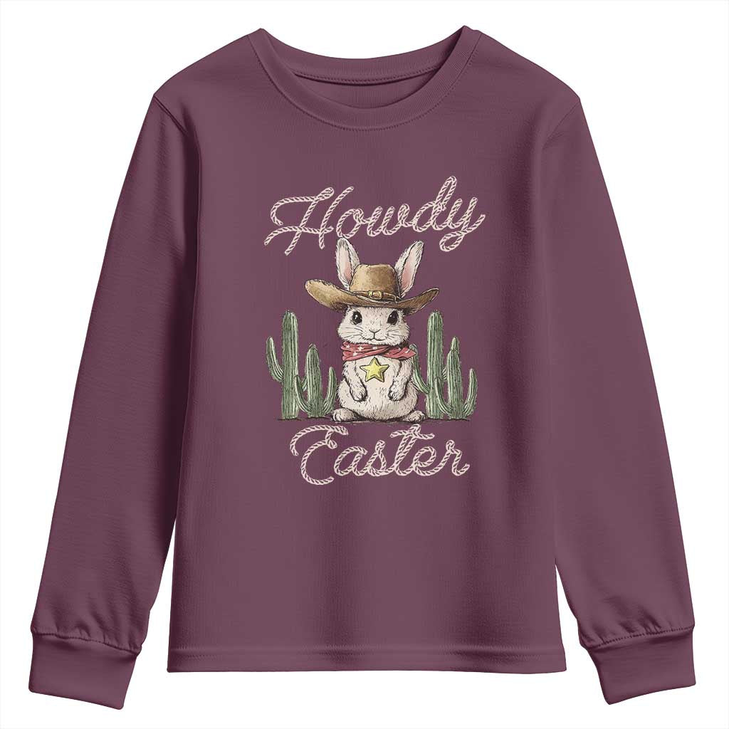 Funny Western Easter Day Youth Sweatshirt Howdy Easter Country Cowboy Bunny