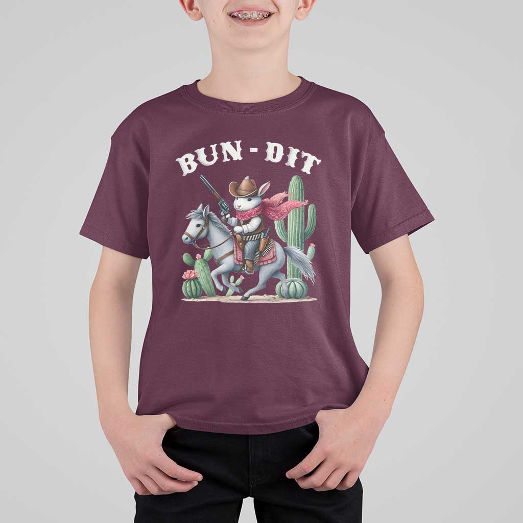 Funny Easter Day Western T Shirt For Kid Bun-dit Country Rabbit Cowboy Rodeo