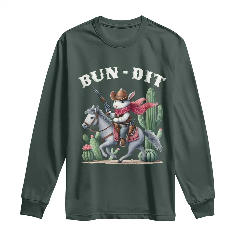 Funny Easter Day Western Long Sleeve Shirt Bun-dit Country Rabbit Cowboy Rodeo