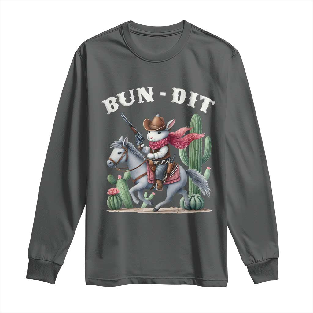 Funny Easter Day Western Long Sleeve Shirt Bun-dit Country Rabbit Cowboy Rodeo