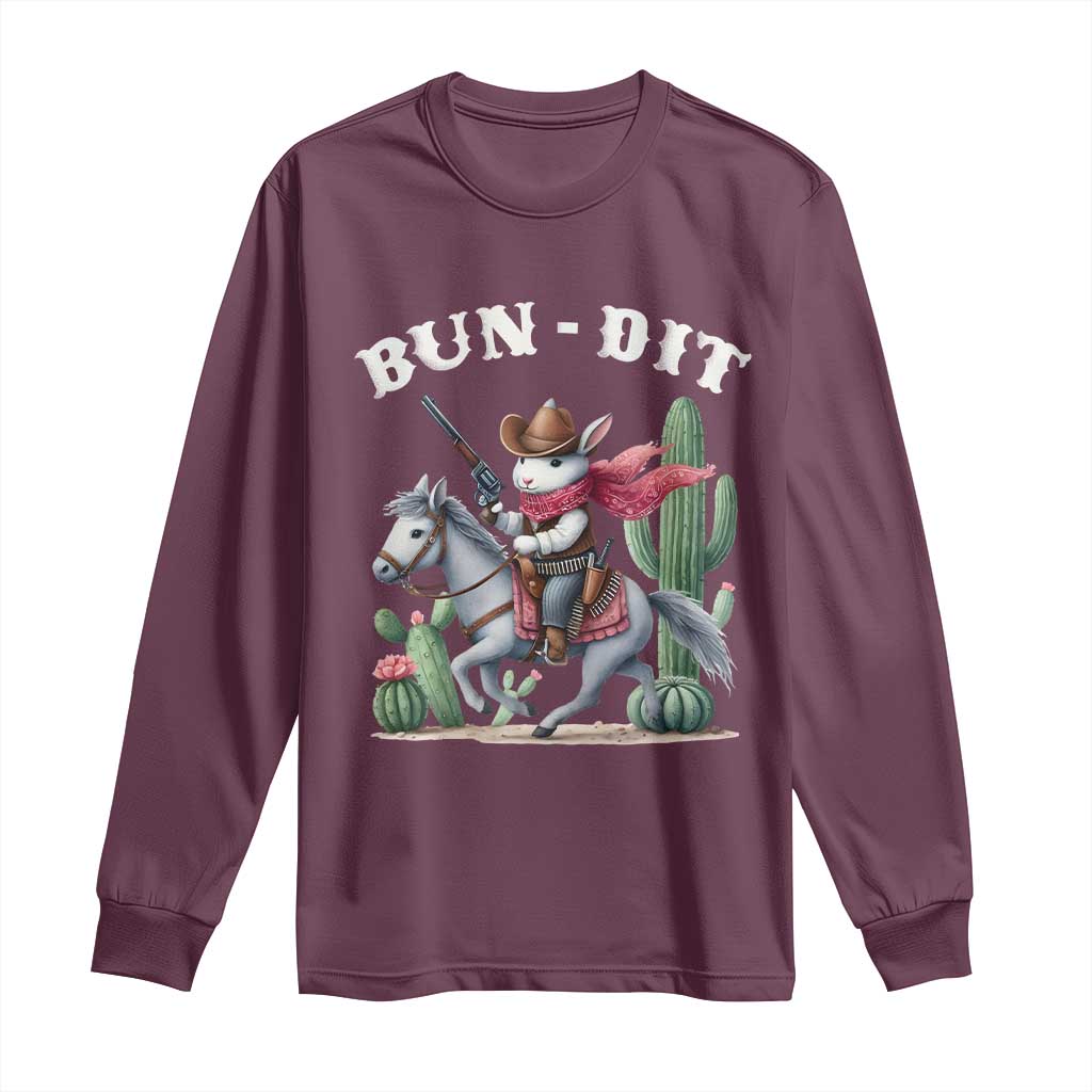 Funny Easter Day Western Long Sleeve Shirt Bun-dit Country Rabbit Cowboy Rodeo