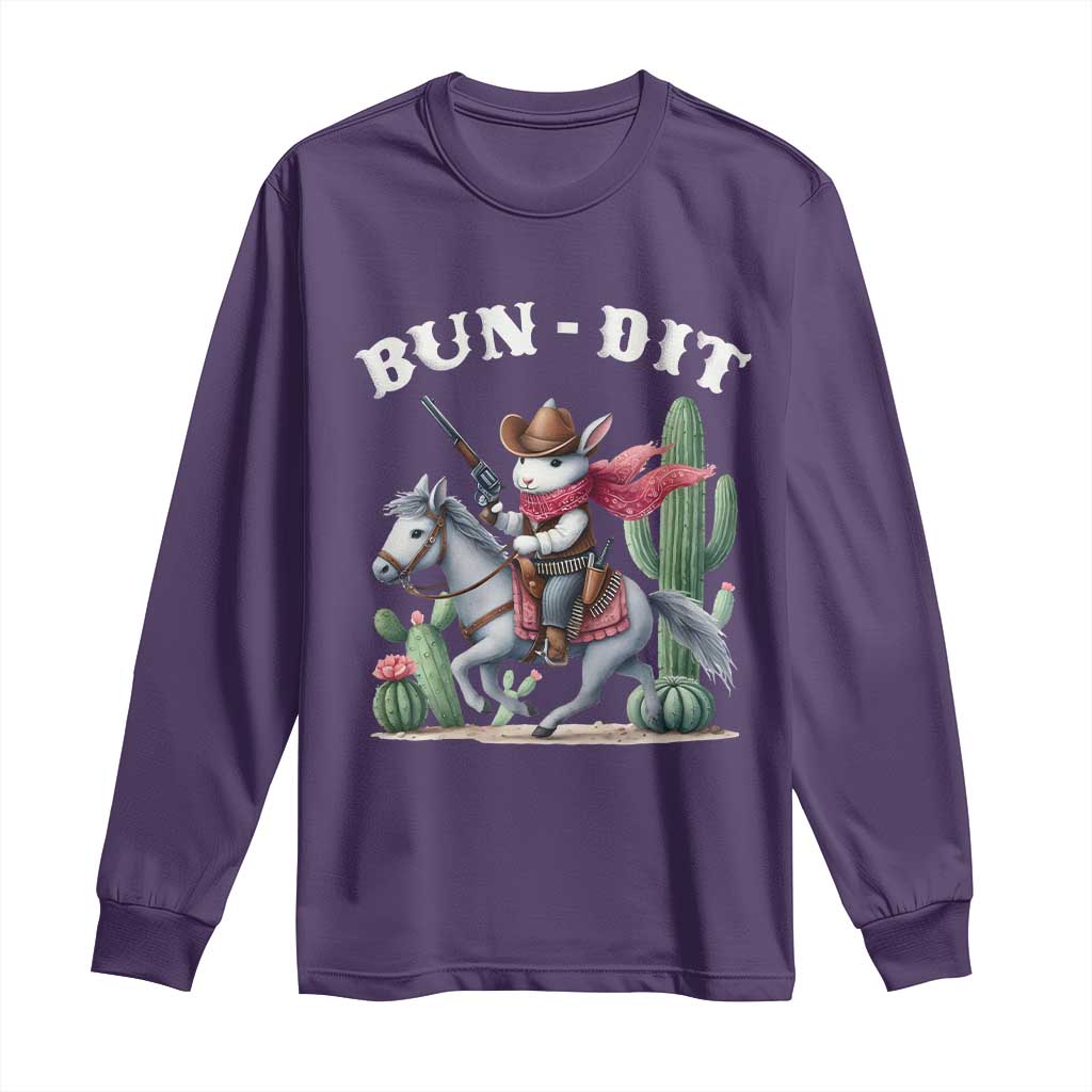 Funny Easter Day Western Long Sleeve Shirt Bun-dit Country Rabbit Cowboy Rodeo