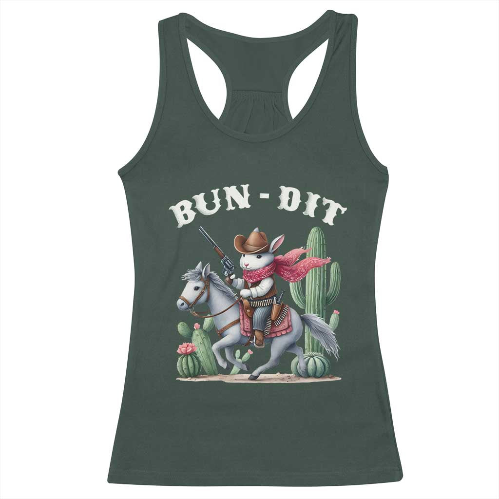 Funny Easter Day Western Racerback Tank Top Bun-dit Country Rabbit Cowboy Rodeo