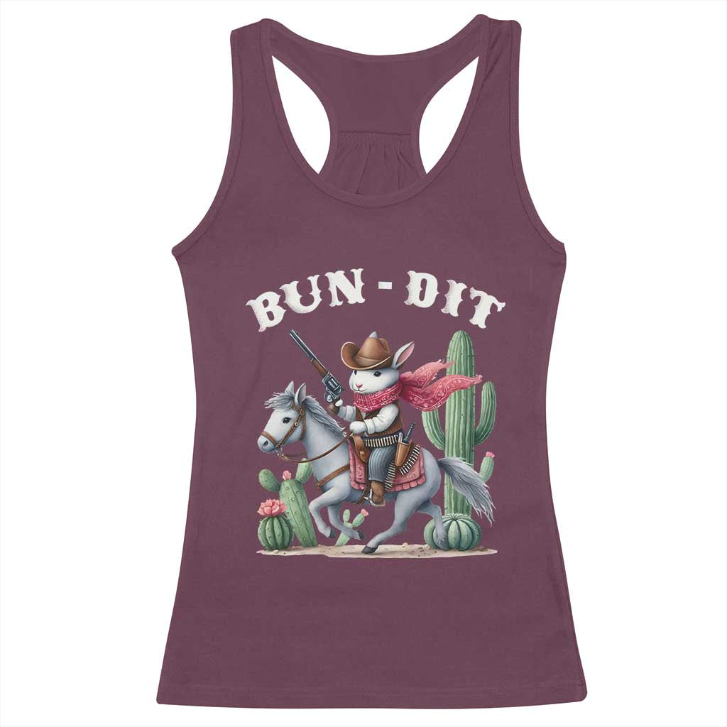 Funny Easter Day Western Racerback Tank Top Bun-dit Country Rabbit Cowboy Rodeo