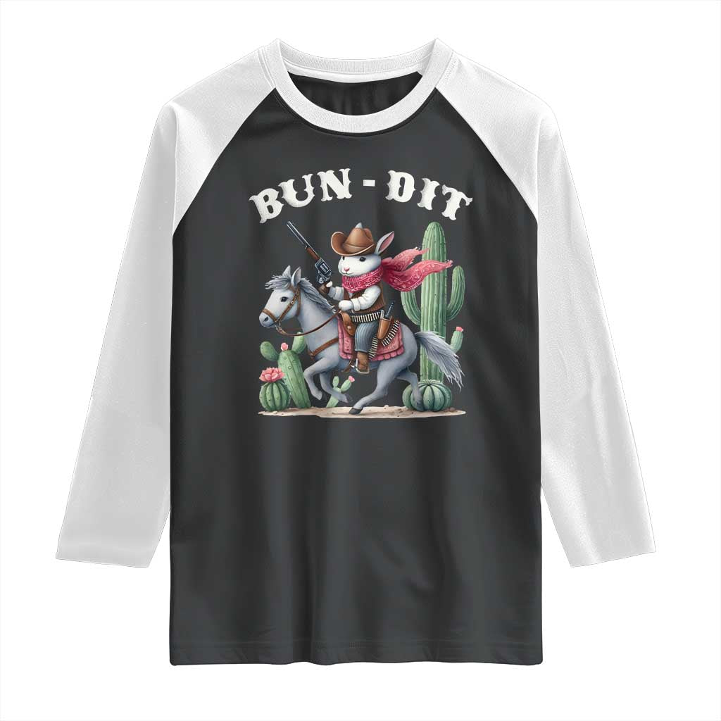 Funny Easter Day Western Raglan Shirt Bun-dit Country Rabbit Cowboy Rodeo