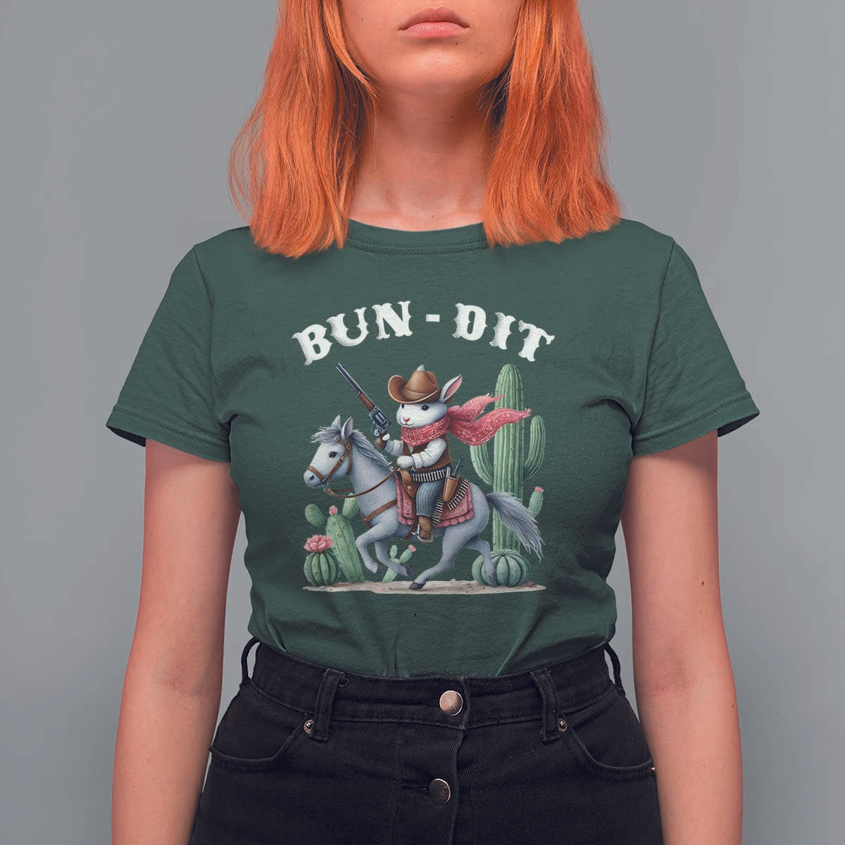 Funny Easter Day Western T Shirt For Women Bun-dit Country Rabbit Cowboy Rodeo