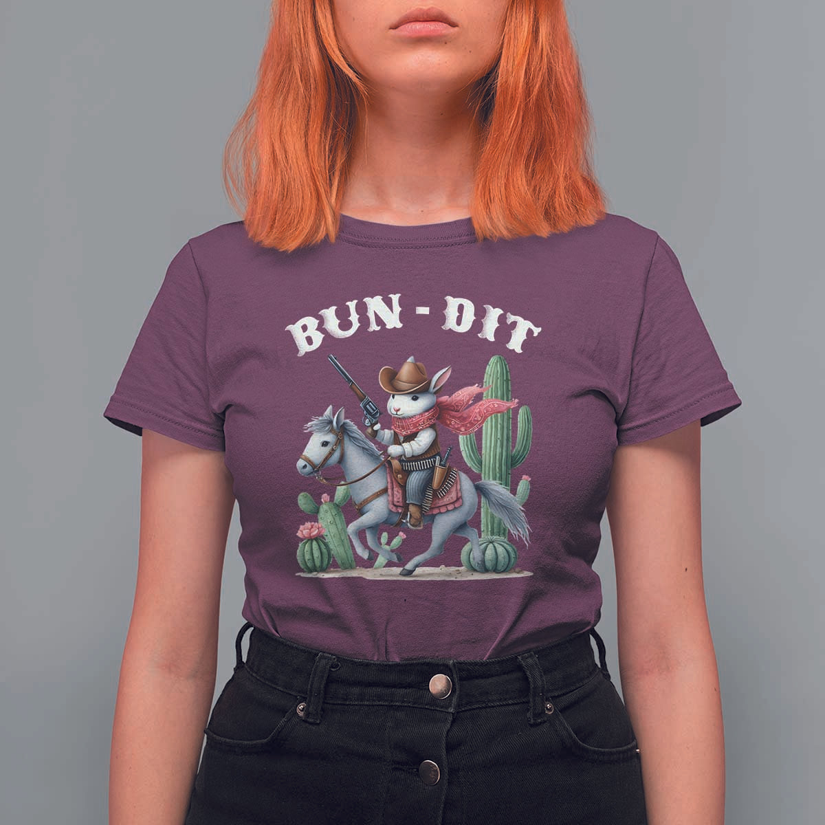 Funny Easter Day Western T Shirt For Women Bun-dit Country Rabbit Cowboy Rodeo