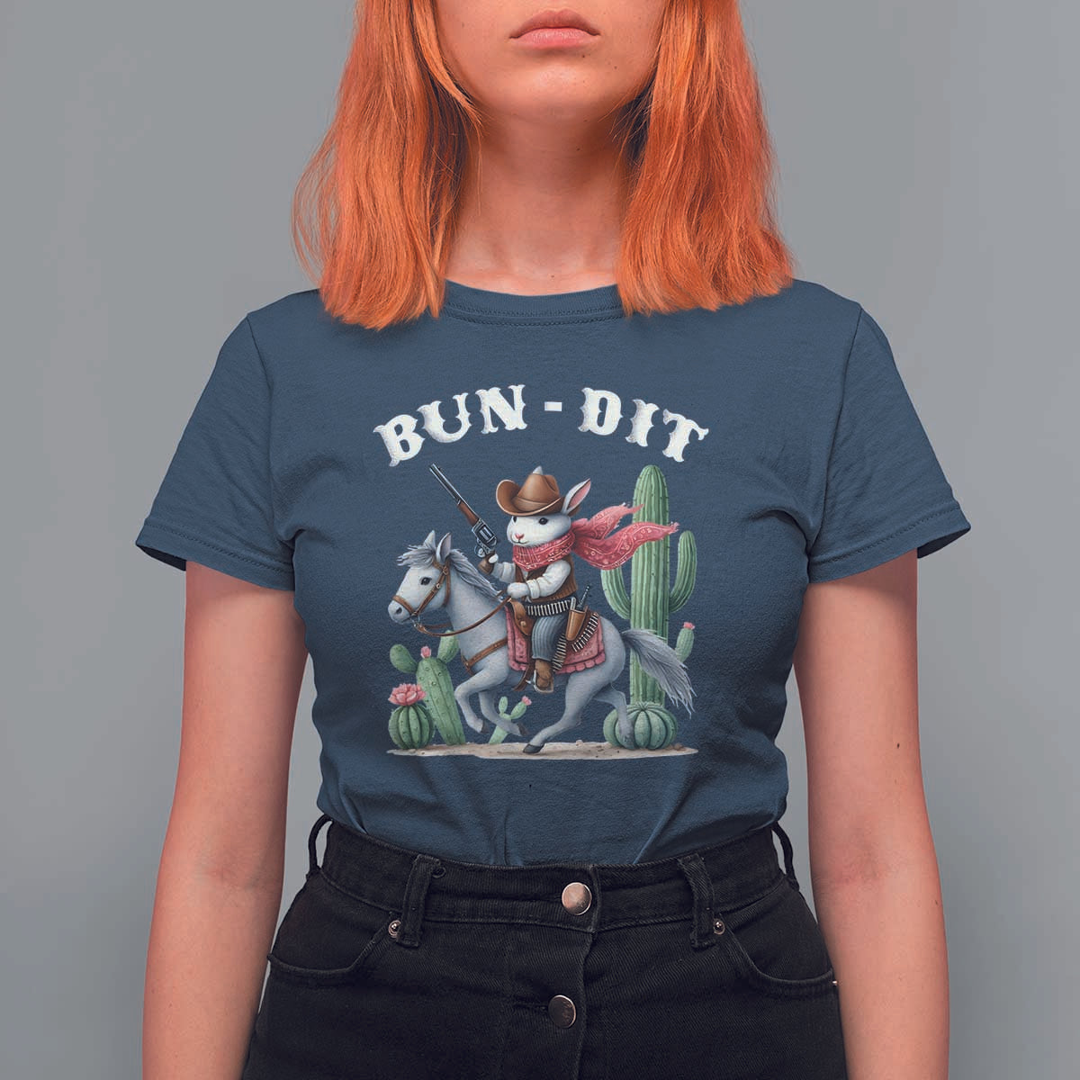 Funny Easter Day Western T Shirt For Women Bun-dit Country Rabbit Cowboy Rodeo