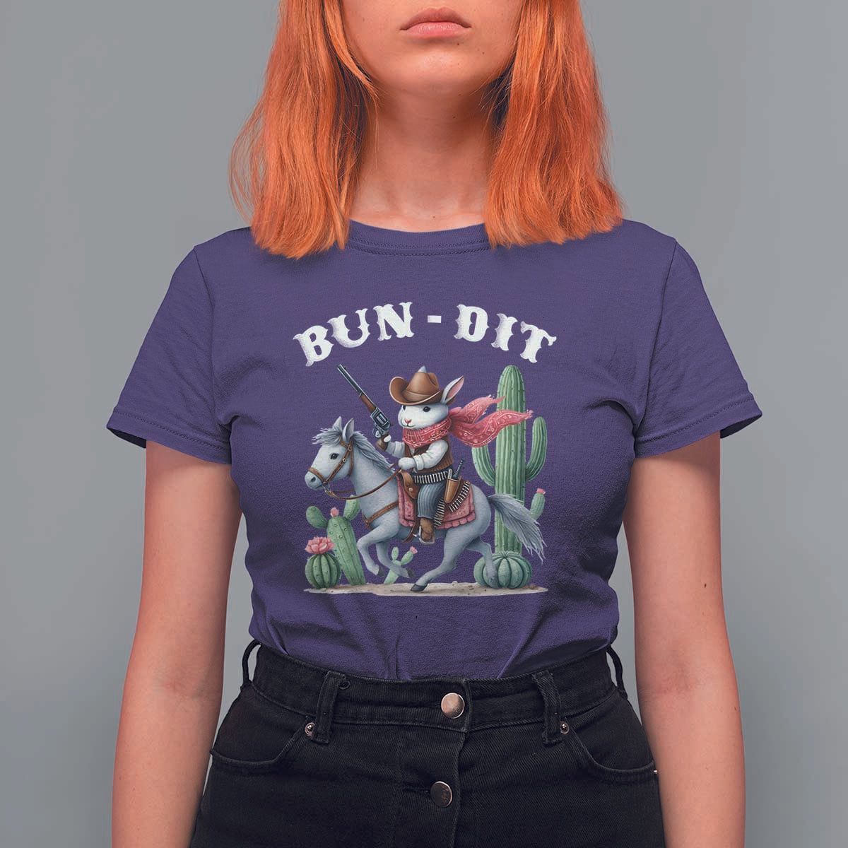 Funny Easter Day Western T Shirt For Women Bun-dit Country Rabbit Cowboy Rodeo