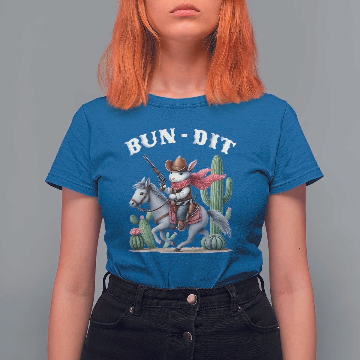 Funny Easter Day Western T Shirt For Women Bun-dit Country Rabbit Cowboy Rodeo