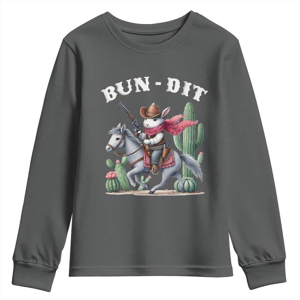 Funny Easter Day Western Youth Sweatshirt Bun-dit Country Rabbit Cowboy Rodeo