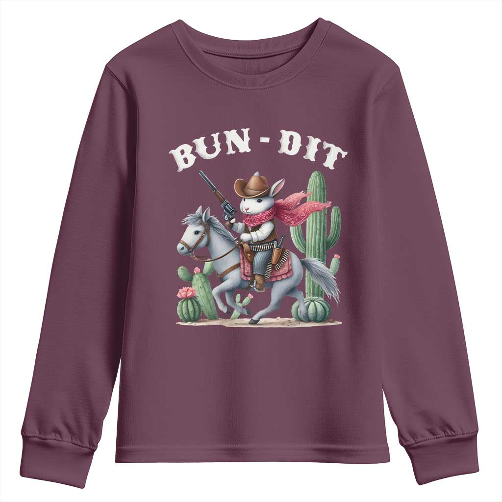 Funny Easter Day Western Youth Sweatshirt Bun-dit Country Rabbit Cowboy Rodeo