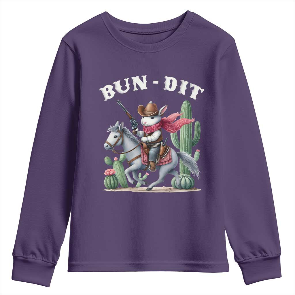 Funny Easter Day Western Youth Sweatshirt Bun-dit Country Rabbit Cowboy Rodeo