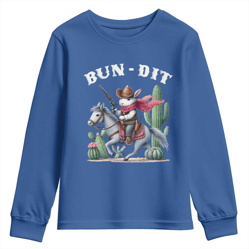 Funny Easter Day Western Youth Sweatshirt Bun-dit Country Rabbit Cowboy Rodeo