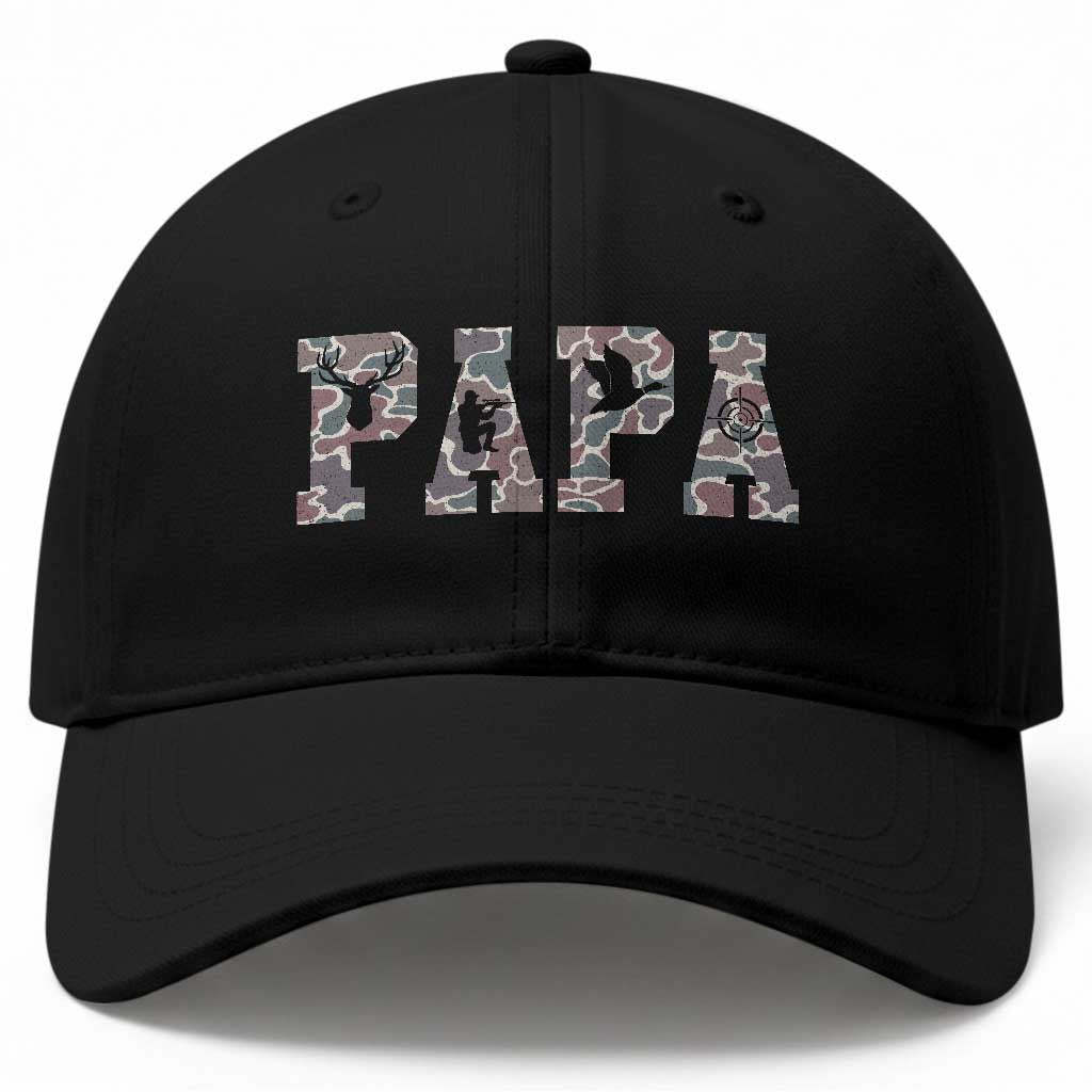 Funny Papa Hunting Baseball Cap Deer Hunter Father's Day Camouflage Flag