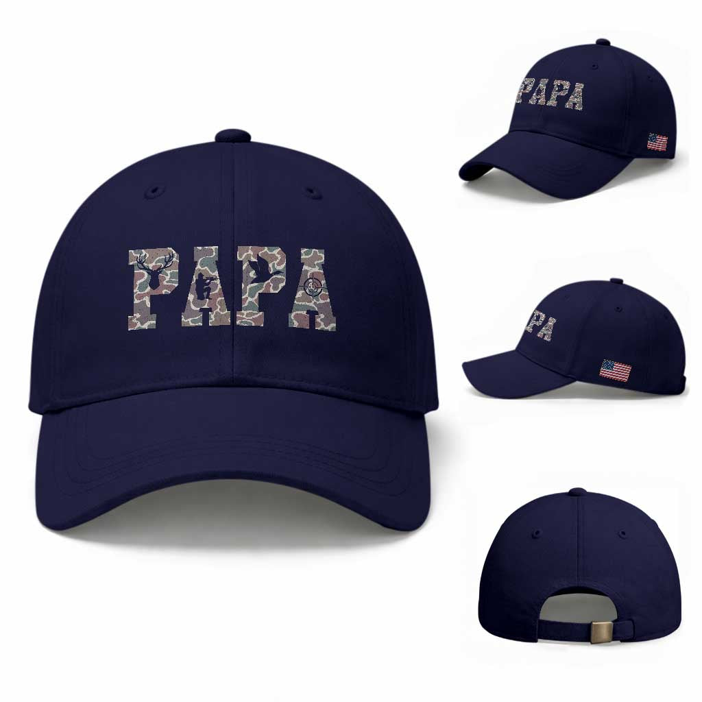 Funny Papa Hunting Baseball Cap Deer Hunter Father's Day Camouflage Flag