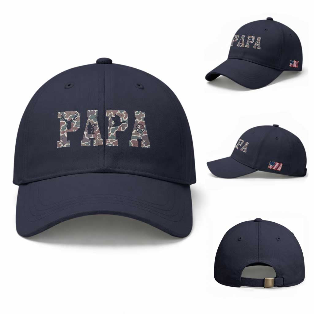Funny Papa Hunting Baseball Cap Deer Hunter Father's Day Camouflage Flag