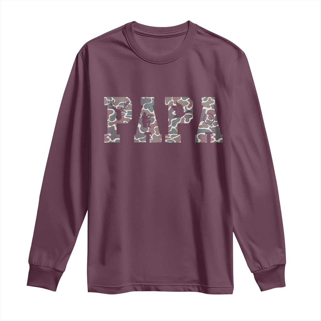 Funny Papa Hunting Long Sleeve Shirt Deer Hunter Father's Day Camouflage Flag