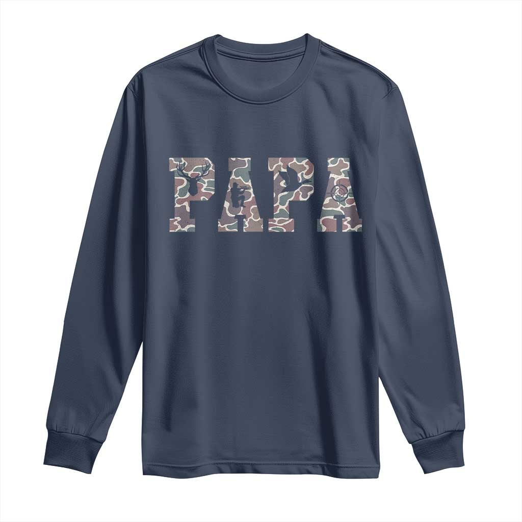 Funny Papa Hunting Long Sleeve Shirt Deer Hunter Father's Day Camouflage Flag