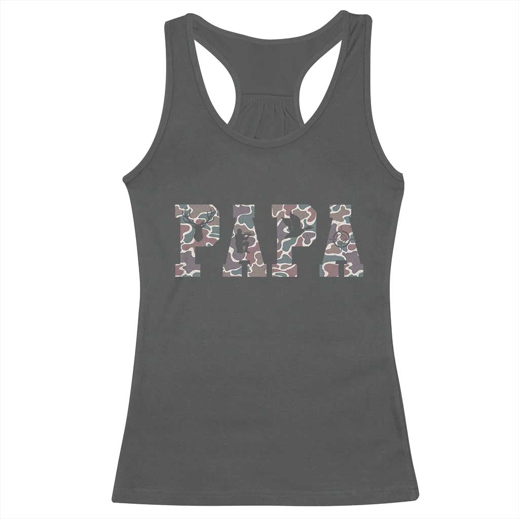 Funny Papa Hunting Racerback Tank Top Deer Hunter Father's Day Camouflage Flag