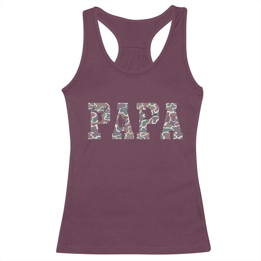 Funny Papa Hunting Racerback Tank Top Deer Hunter Father's Day Camouflage Flag