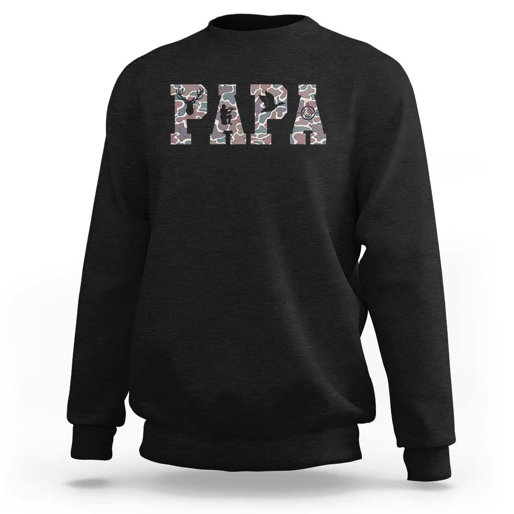 Funny Papa Hunting Sweatshirt Deer Hunter Father's Day Camouflage Flag