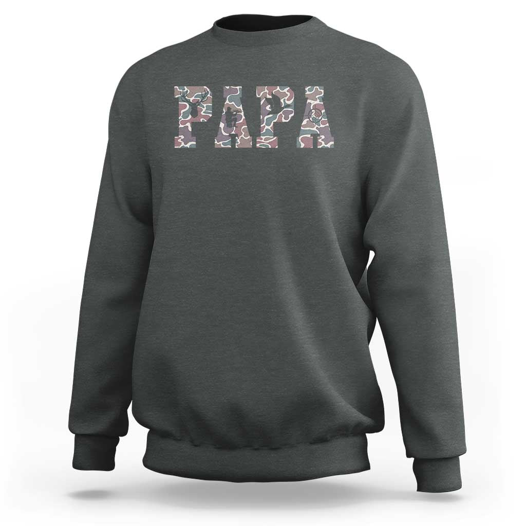 Funny Papa Hunting Sweatshirt Deer Hunter Father's Day Camouflage Flag