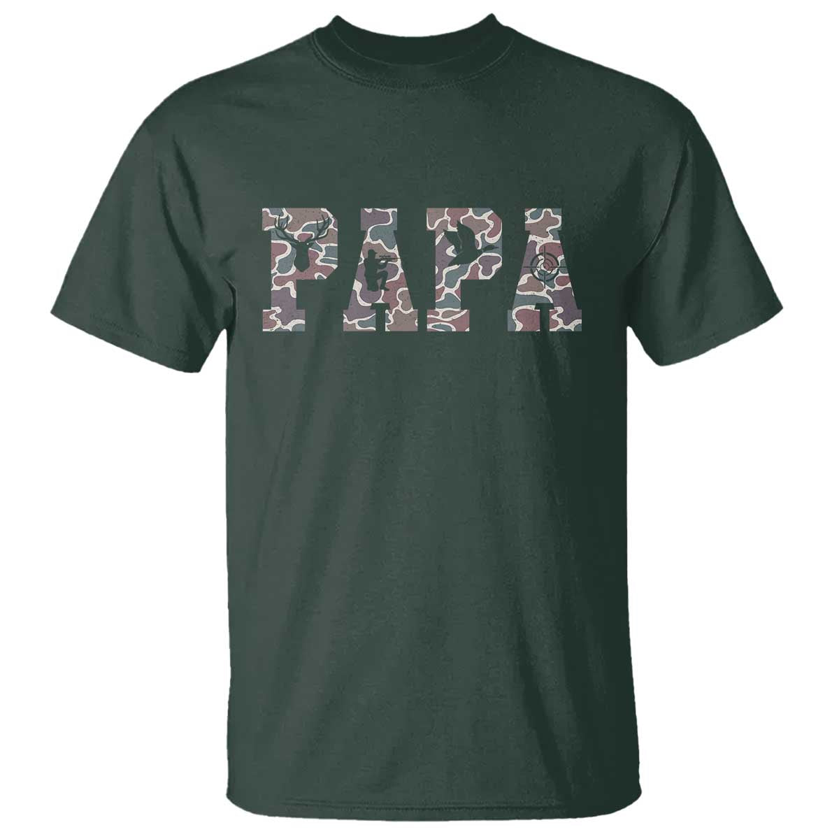 Funny Papa Hunting T Shirt Deer Hunter Father's Day Camouflage Flag