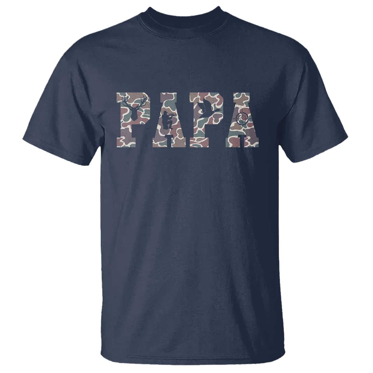Funny Papa Hunting T Shirt Deer Hunter Father's Day Camouflage Flag