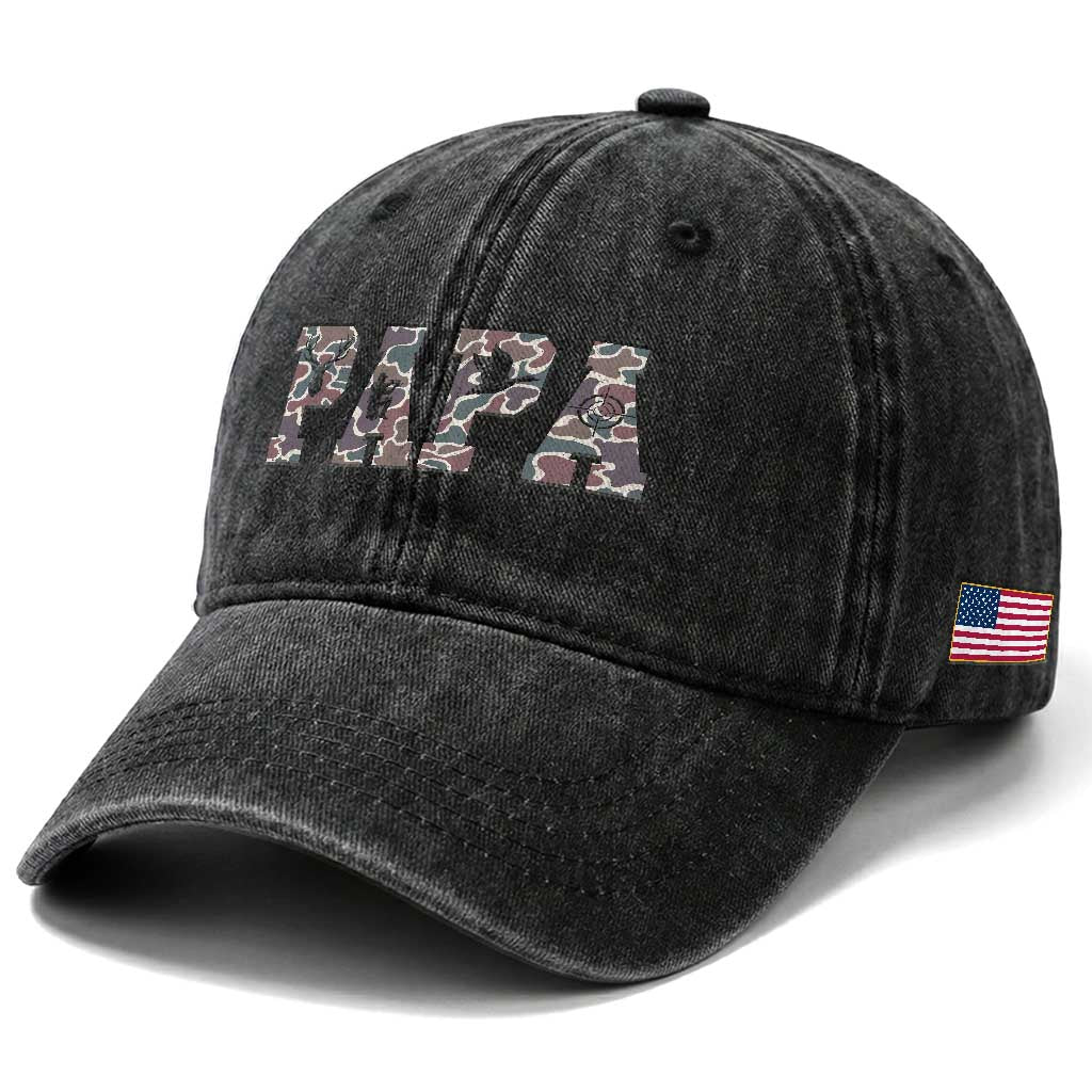 Funny Papa Hunting Washed Cotton Baseball Cap Deer Hunter Father's Day Camouflage Flag