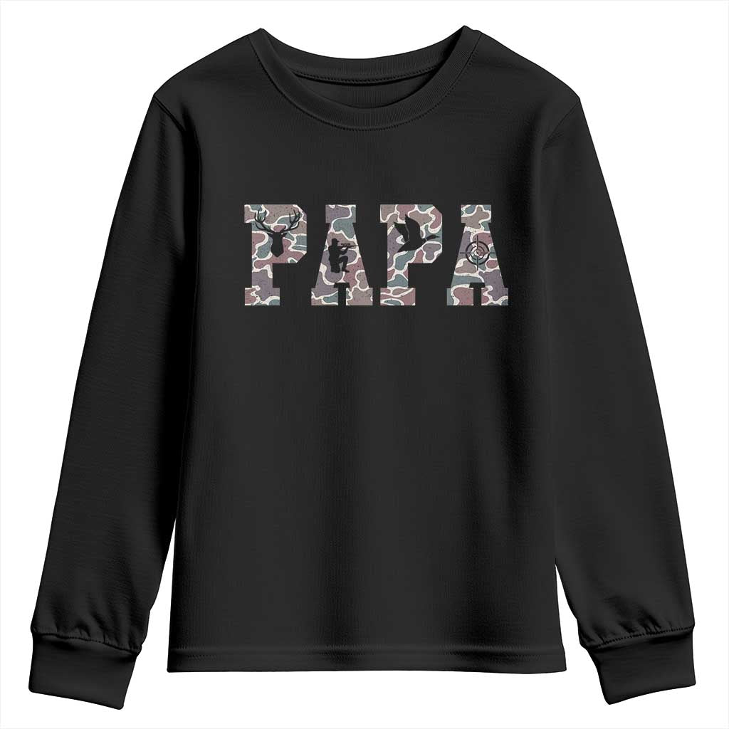 Funny Papa Hunting Youth Sweatshirt Deer Hunter Father's Day Camouflage Flag