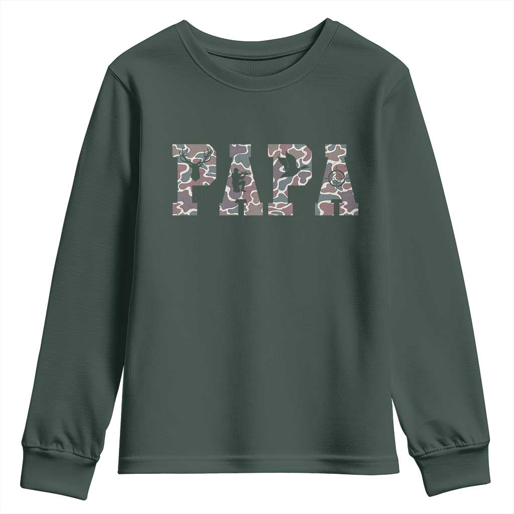 Funny Papa Hunting Youth Sweatshirt Deer Hunter Father's Day Camouflage Flag