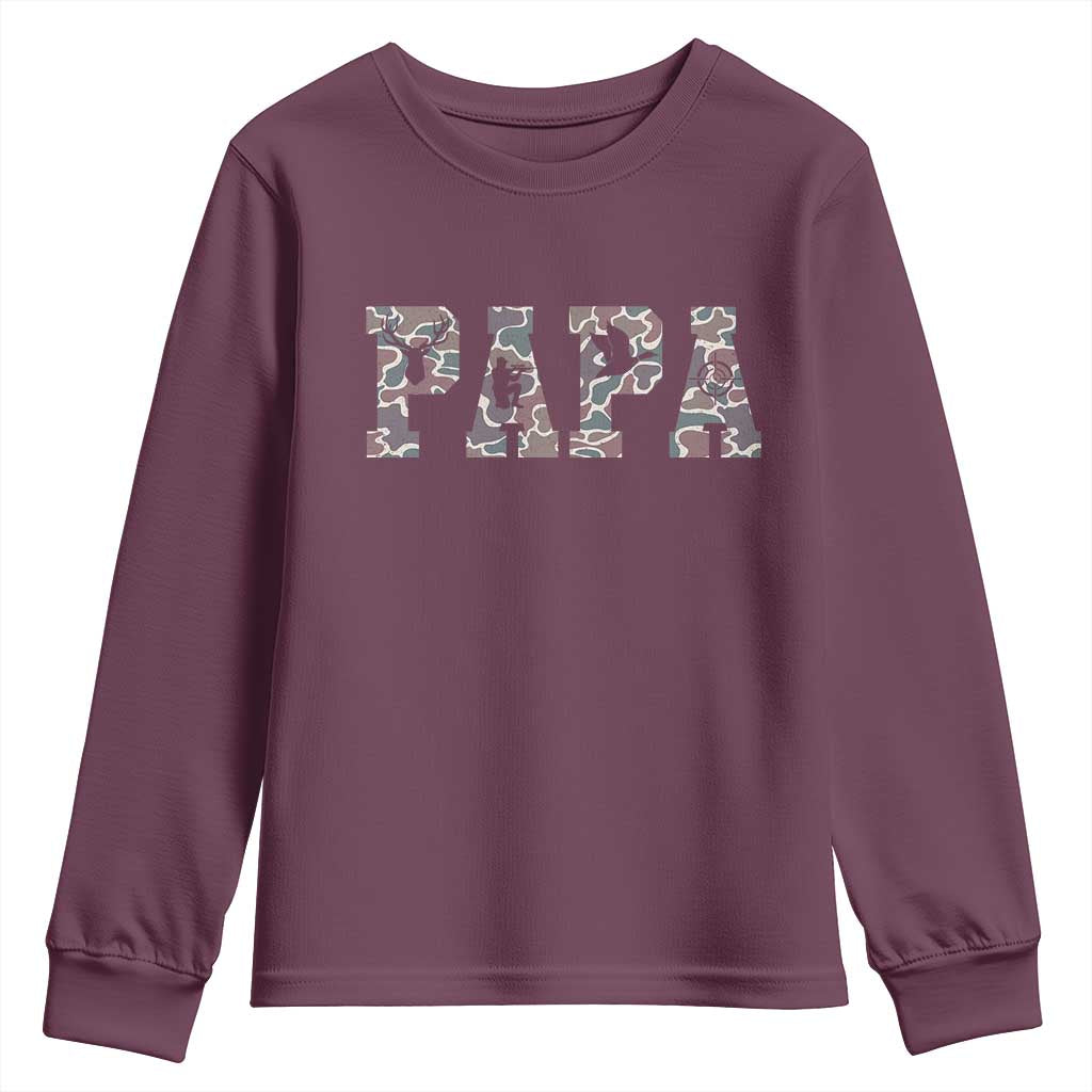 Funny Papa Hunting Youth Sweatshirt Deer Hunter Father's Day Camouflage Flag