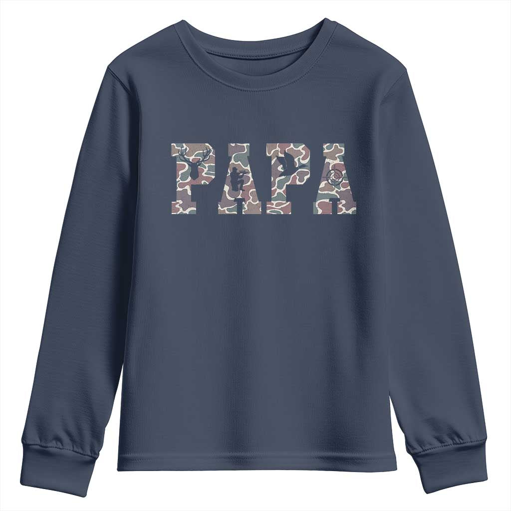 Funny Papa Hunting Youth Sweatshirt Deer Hunter Father's Day Camouflage Flag