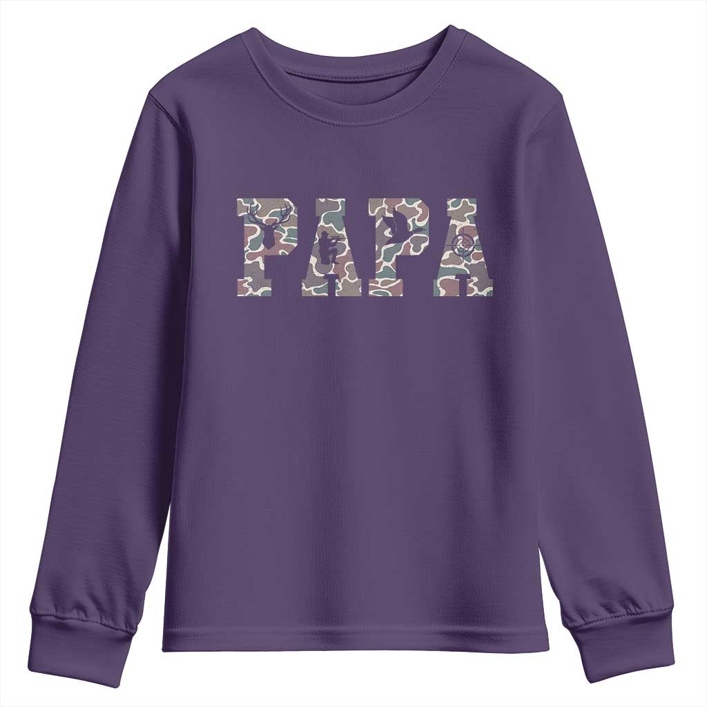 Funny Papa Hunting Youth Sweatshirt Deer Hunter Father's Day Camouflage Flag