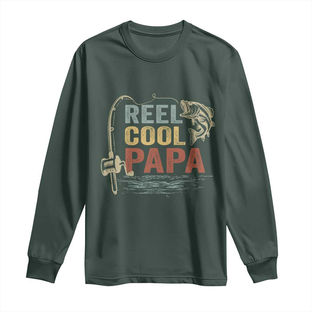 Funny Reel Cool Papa Long Sleeve Shirt Fishing Dad Fisherman Father's Day