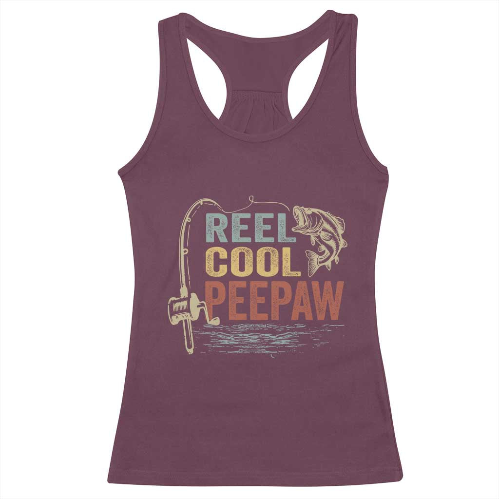 Funny Reel Cool Peepaw Racerback Tank Top Fishing Grandpa Fisherman Father's Day
