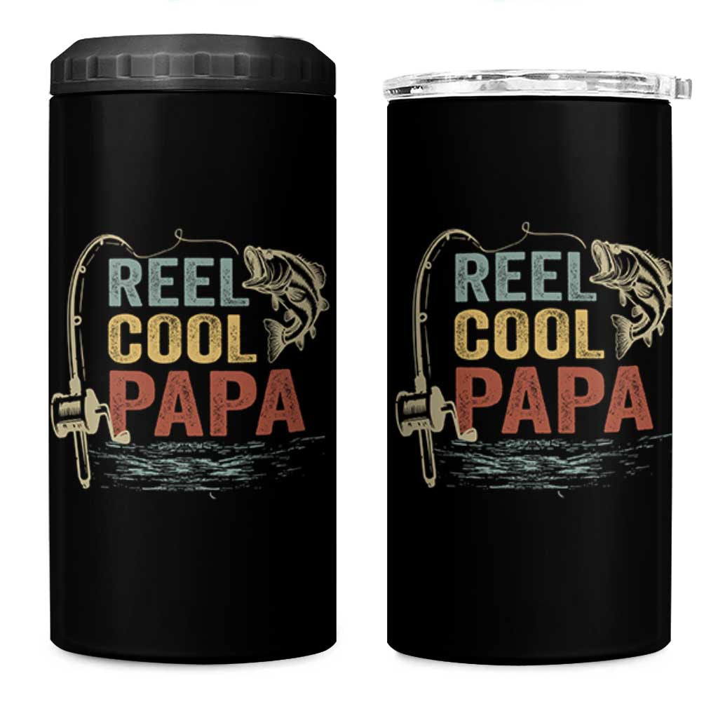 Funny Reel Cool Papa 4 in 1 Can Cooler Tumbler Fishing Dad Fisherman Father's Day