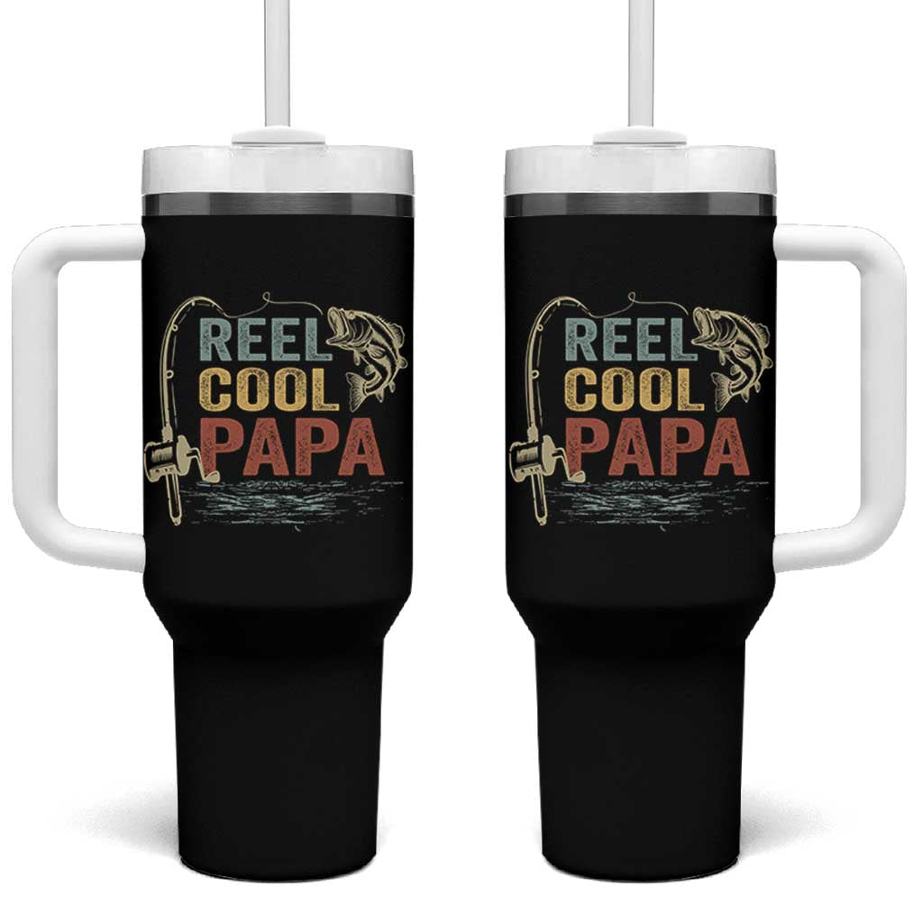 Funny Reel Cool Papa Tumbler With Handle Fishing Dad Fisherman Father's Day