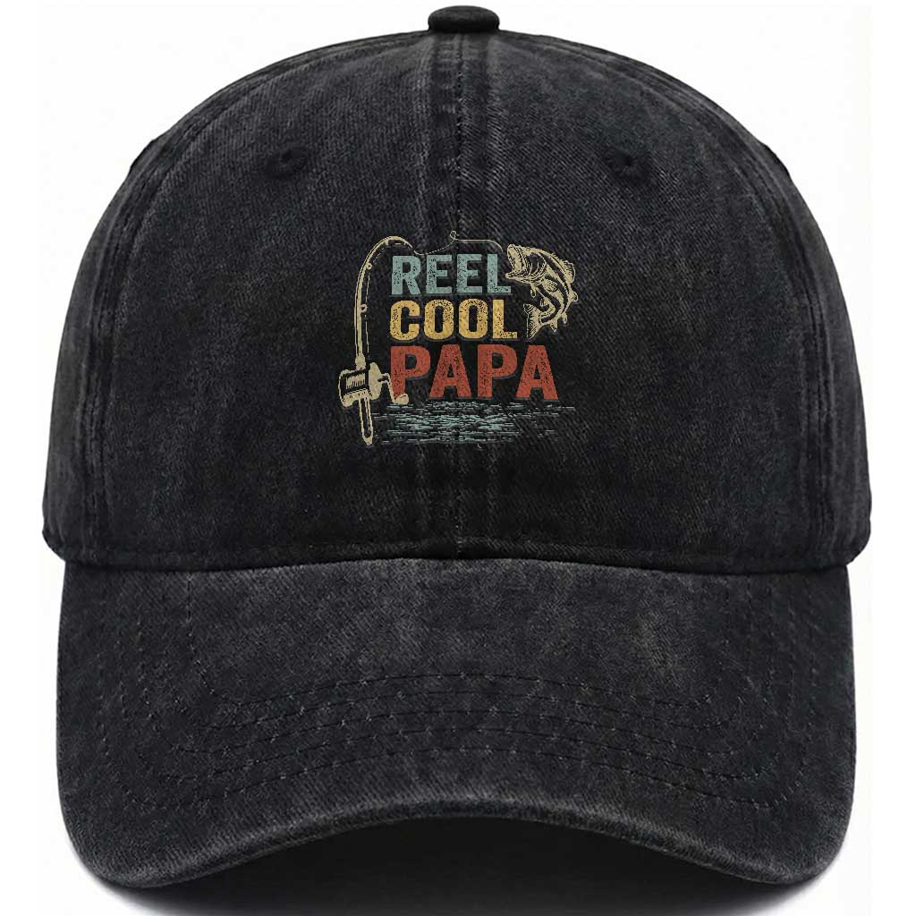 Funny Reel Cool Papa Washed Cotton Baseball Cap Fishing Dad Fisherman Father's Day