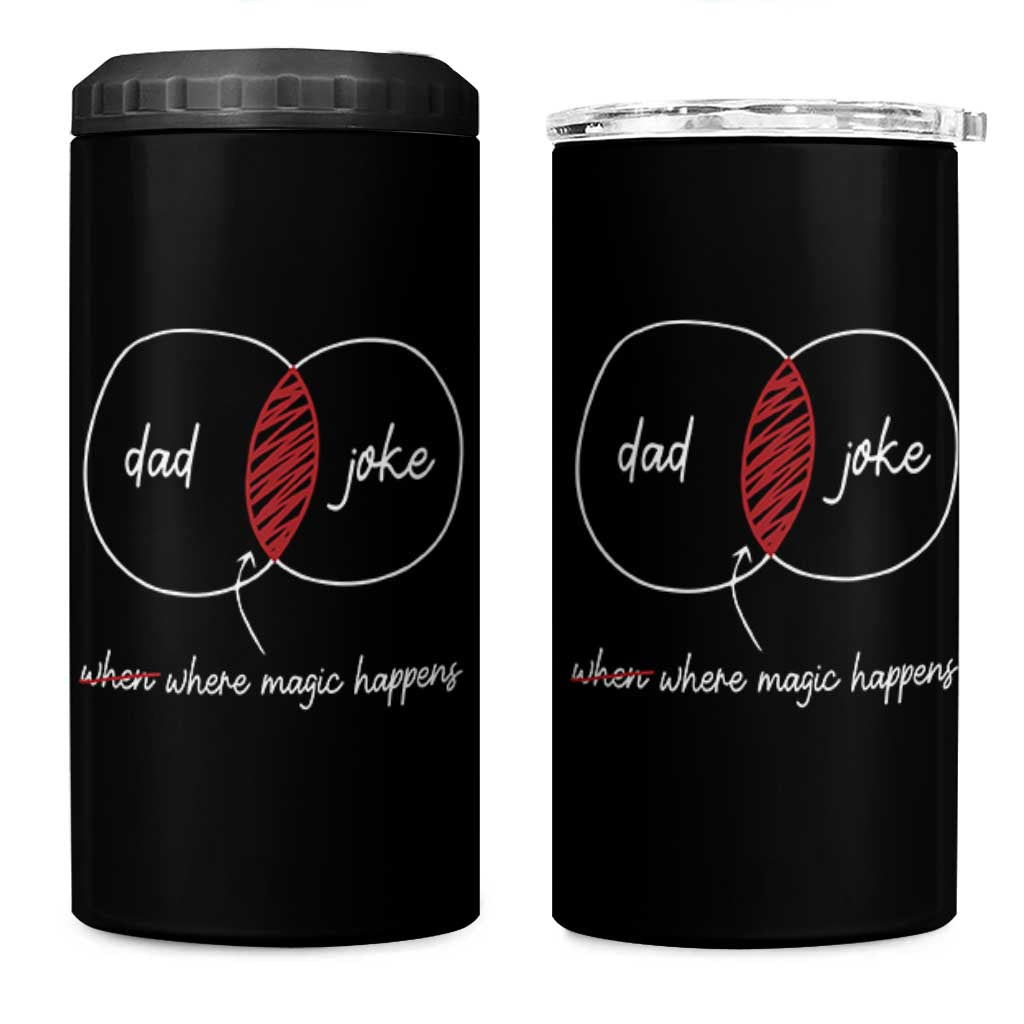 Funny Dad Joke Where Magic Happens 4 in 1 Can Cooler Tumbler Fathers Day
