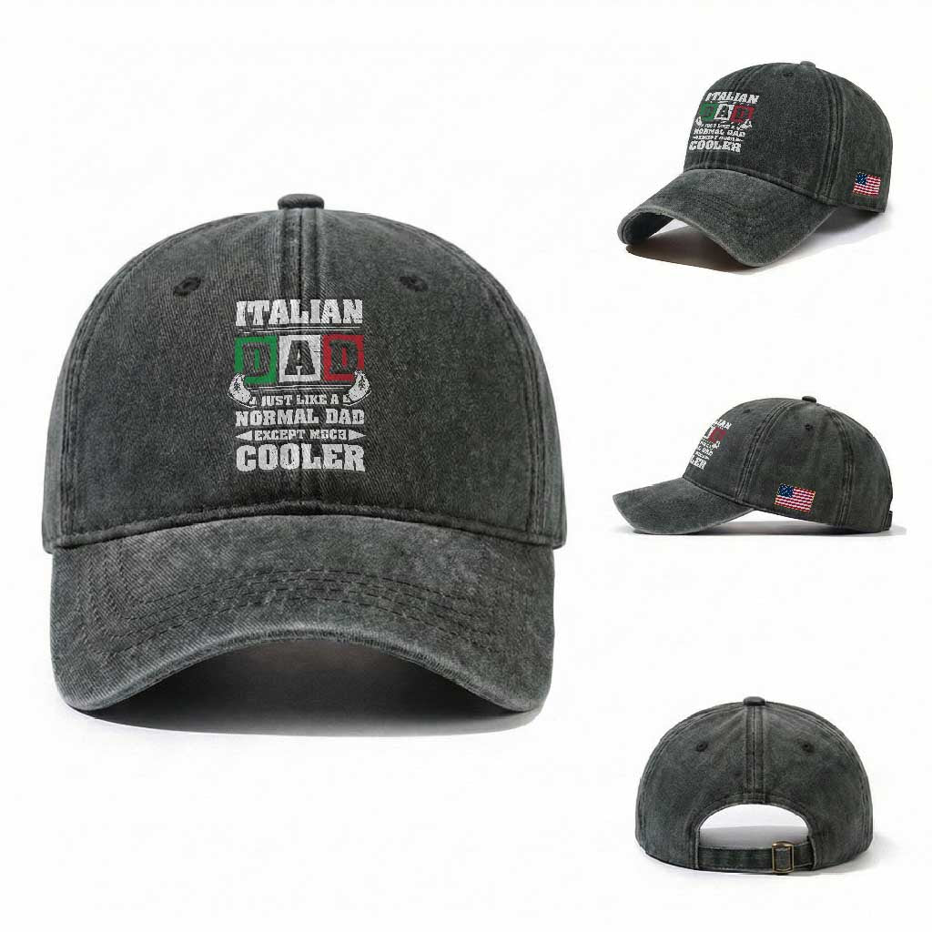 Funny Italian Dad Just Like A Normal Dad Except Much Cooler Washed Cotton Baseball Cap Pinched Fingers Father's Day