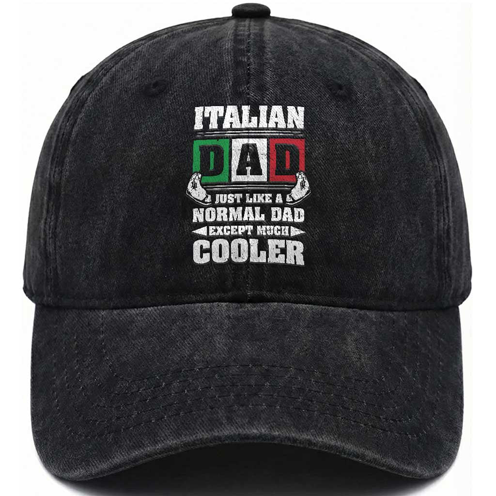 Funny Italian Dad Just Like A Normal Dad Except Much Cooler Washed Cotton Baseball Cap Pinched Fingers Father's Day